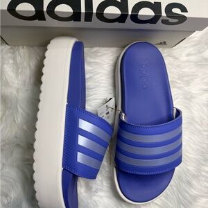 adidas Blue Slide Sandals with White Platform